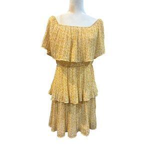 Floral Tiered Mini Dress Yellow Square Neck Ruffle‎ Layered Sundress